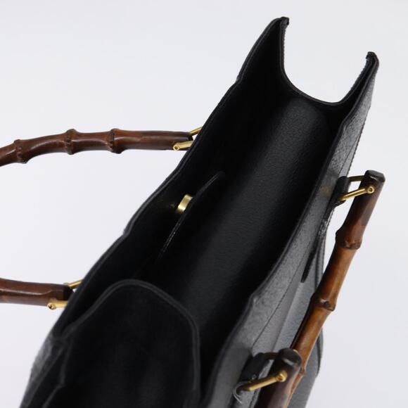 GUCCI Bamboo Hand Bag Leather Black Gold 002 1095 002 1095 - Picture 6 of 12